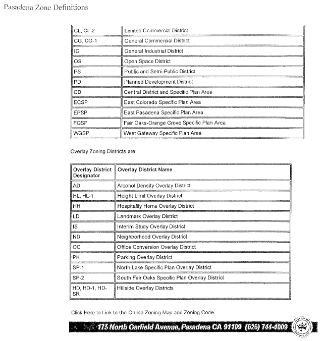 (PASADENA ZONE DEFINITIONS)